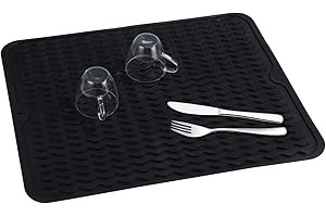 HEUCHAEY Alfombrilla de goteo de silicona, 50 x 40 cm, alfombrilla de goteo para vajilla,antideslizante y resistente al calor, con cepillo de limpieza y paños absorbentes, de cubiertos y utensilios silicona