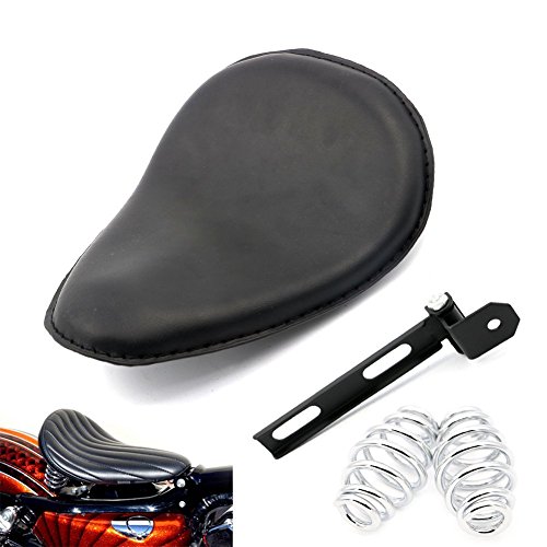 Alpha Rider Black Leather Flame For Harley Sportster 883 1200 Chopper Bobber Custom SOLO Spring Bracket Slim Seat