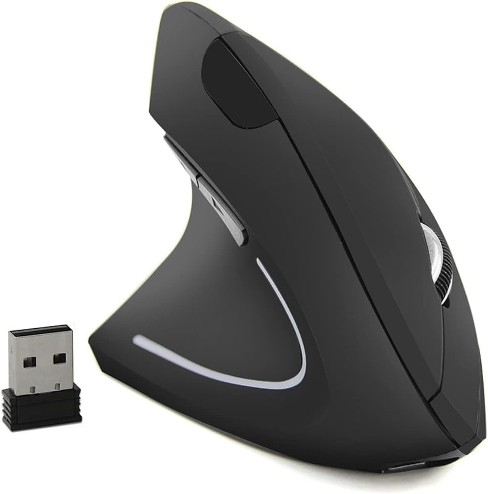 Sunffice Sol El Fare, Şarj Edilebilir 2.4G Kablosuz Ergonomik Dikey Fare, USB Alıcılı, 6 Düğme ve 3 Ayarlanabilir DPI 800/1200/1600 Dizüstü Bilgisayar PC Masaüstü için (Sol El)