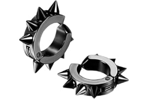 LAFATINA Punk Rivets Clip on Hoop Earrings Set Stainless Steel Spikes Awl Non Piercing Taper Huggie Helix Cartilage Earrings