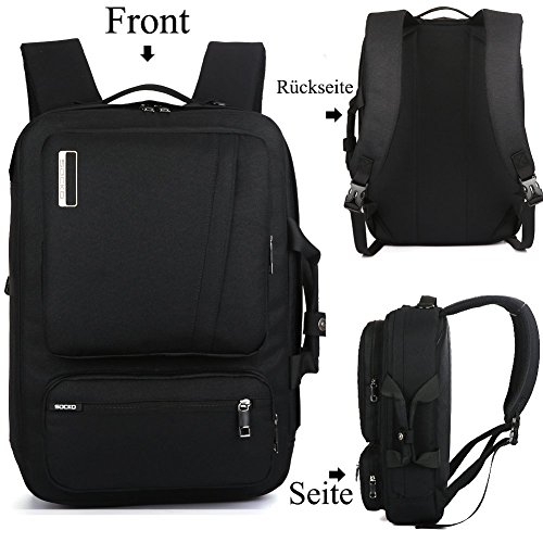 SOCKO 17,3 Zoll Mehrzweck Laptop Rucksäcke Reiserucksack Wanderrucksäcke College Studenten Rucksack Business Henkeltasche Aktentasche Schultertasche Umhängetasche mit Griffe und Tragriemen für 17 – 17,3 Zoll Laptop/ Notebook / Macbook Computer,Schwarz-Schwarz - 2
