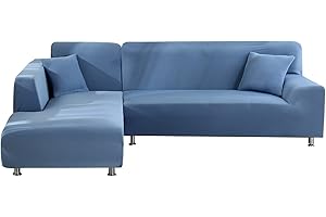 Mingfuxin Sofa-Schonbezüge, Elastische Stretch-Sofabezüge Überwürfe, Abschnitts-Sofabezüge Ecksofa Schonbezug Möbelschutz with 2 Stücke Kissenbezug für 3 Sitzer + 3 Sitzer L-förmige Sofa