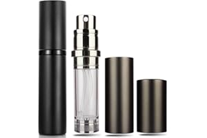 Travelofo Travel Perfume Bottle, Mini Perfume Atomiser Spray Bottle, 5ml Small Perfume Dispenser Holder, Portable Perfume Refillable Bottle for Man and Woman (Black+Grey)