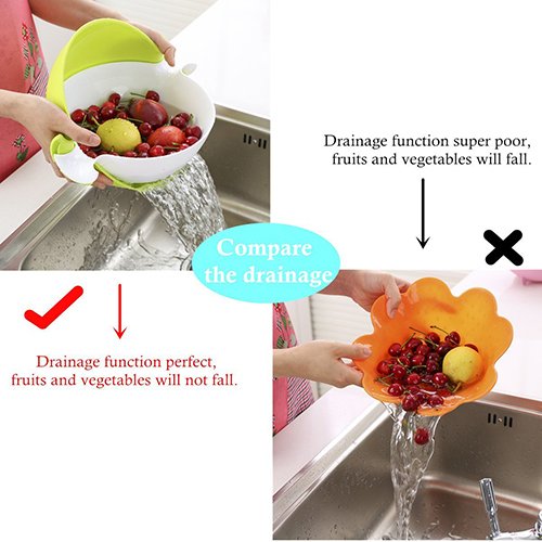 aiqi Double Layer Abtropf Korb – Creative rund drehbar Küche Sieb – Multifunktional Waschschüssel Sieb für Obst Gemüse Reinigung grün - 6