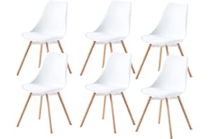 buybyroom Lot de 6 chaises de Salle à Manger rembourrées avec Assise en Bois Massif - pour Salle à Manger, Salon, Chambre à Coucher, Salle de conférence, Blanc