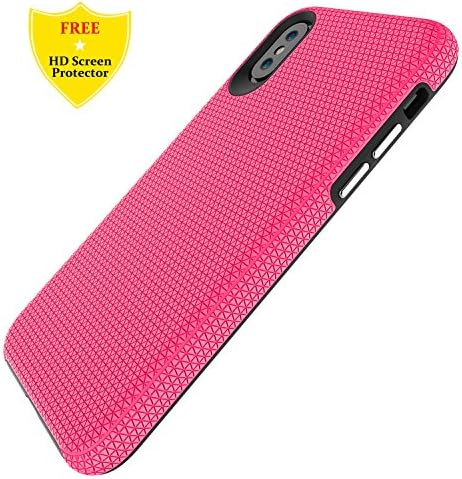 iPhone X Case + Free HD Screen Protector,idatog® Rugged Heavy Duty Bumper Armor Case 360 Protective Shock-Absorption, High PC Back Cover, Soft Rubber TPU Bumper (TPU inside), Anti-Scratch case For Apple iPhone X 5.8" (Pink)