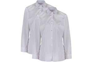 Trutex 2 Pack Long Sleeve Girls School Shirts with Katie Collar (3-16+ Years), Non-Iron Girls White School Shirts, Standard Fit Girls Shirts, School Shirts Girls White - Genuine School Uniform