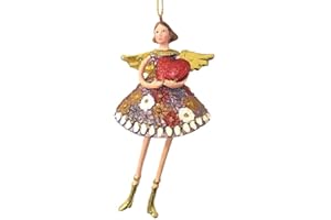 ECOSOUL Aniołek Boże Narodzenie ozdoba choinkowa figurka dekoracyjna zawieszka ozdoba choinkowa ornament 15 cm (sukienka bez kwiatów z sercem)