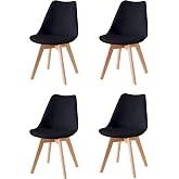 Baroni Home Dining Chair or Work Chair with Wooden Legs, Ergonomic Chair with Integrated Cushion, 19.7X18.9X82cm (Black, 4)