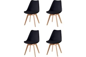 Baroni Home Silla de Comedor o de Trabajo con Patas de Madera, Silla Ergonómica con Cojín Integrado, 50X48X82 cm (Negro, 4)