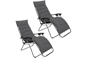 BUYEREMPIRE 2 Piece Padded Zero Gravity Chairs with Cushions Foldable Outdoor Camping Garden Sun Lounger Comfortable Non-Slip Reclining Folding Beach Furniture (Grey With Grey Cushions)