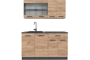 Vicco Cucina completa R-line, Quercia dorata/antracite, 140 cm senza piano di lavoro