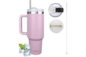 STARLA Kubek termiczny ze słomką i uchwytem, 1,2 l, 2 pokrywki, szczelny, ze stali nierdzewnej, kubek termiczny do kawy, kubek na wodę, na napoje, kubek podróżny, kubek do picia z uchwytem (fioletowy)