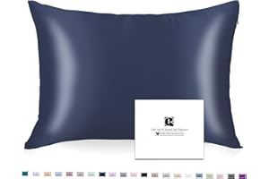 ‎RAVMIX SeidenKissenbezug 40x80, Ravmix Kissenbezüge aus Seide, für Haar und Haut, mit verstecktem Reißverschluss, beide Seiten Seide, Maulbeerseide Kopfkissenbezug 40x80, 1 Stück, Marineblau