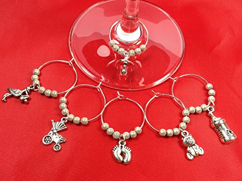 Set of 6 Handmade Baby Shower Wine Glass Charms with Gift Bag by Libby's Market Place
