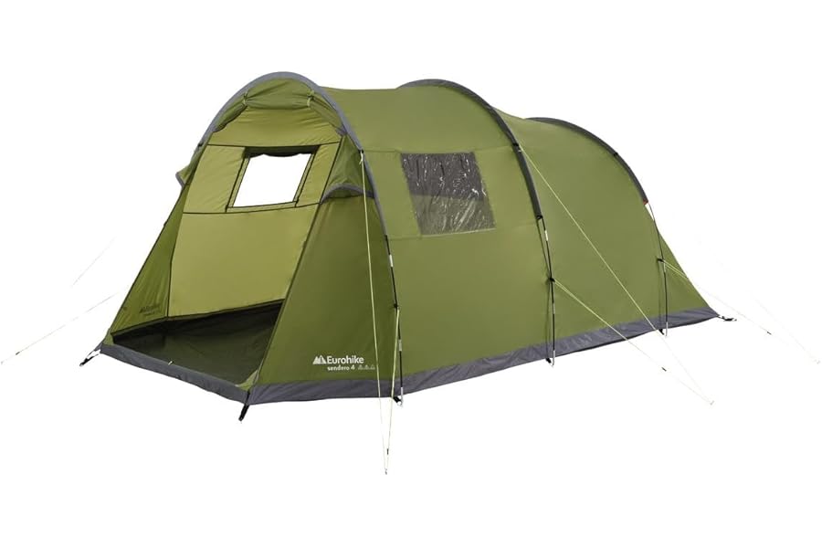 Eurohike Sendero 4 Man Tent with Porch & Spacious Living Area, 4 Person, Waterproof, Easy to Pitch, Tunnel Design, Ideal for Family Camping Trips & Festivals, 2000mm HH