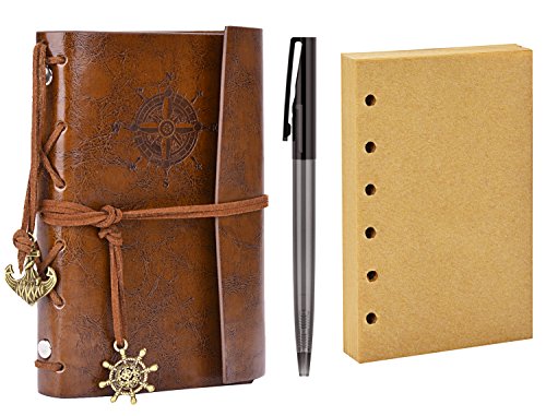 Tagebuch Leder, Coofit Reisetagebuch Notizbuch Klein Notizblock Travel Diary mit a Kugelschreiber und Ringbucheinlagen