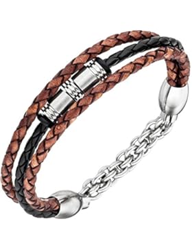*GIRAHLUTIONS* Herren Armband 3-reihig Leder schwarz braun mit Edelstahl 21 cm Herrenarmband