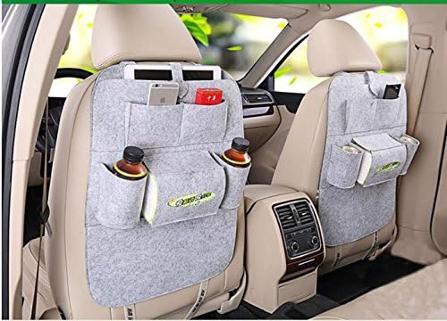 Midmade Car Seat Bag Organizer, Woolen Felt Seat Back Kick Protectors for Kids, Storage Bottles, Tissue Box, Toys