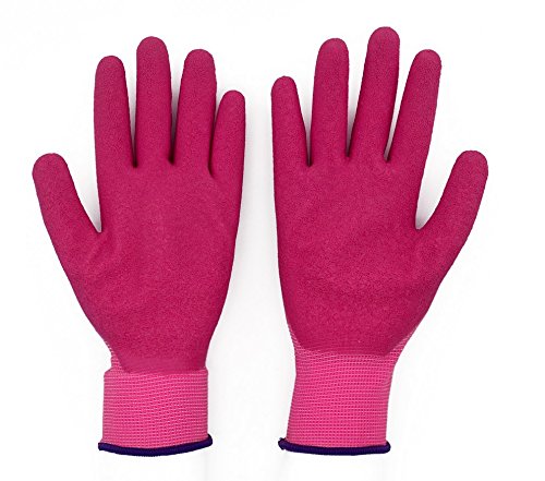 Gartenhandschuhe Arbeitshandschuhe Handschuhe Rutschfeste Montagehandschuhe Nahtlos mit Vollfinger Latexkratzer Beschichtung, 1 Paar,Größe:9(L) Pink - 2