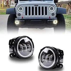 AUTO MT led White fog lamp 4 inch 60w 8000lm with Yellow drl ring turn indicator and 3 cree led lens only For MAHINDRA THAR UNIVERSAL FITTING (2 pcs)