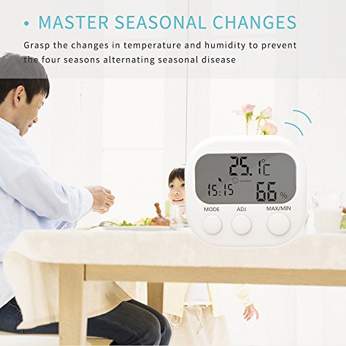 Tikitaka LCD-Digital-Thermometer-Hygrometer TA638 Temperatur- und Feuchtigkeitsmessgerät Messgerät mit Uhr Wetterstation - 3