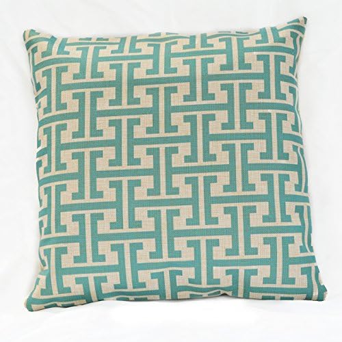 TAOSON Green Aqua and Beige Greek Key Cotton Linen Throw Pillow Case Pillow Cover Decorative Cushion Cover Square 18x18 Inch 45x45cm