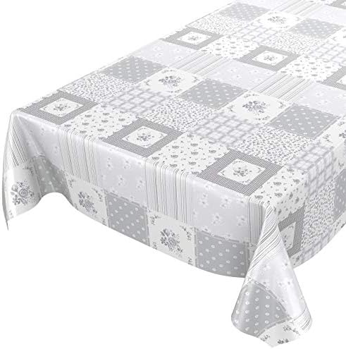 Tablecloth, washable oilcloth, light grey patchwork, Karo, Wax Cloth, Hellgrau Patchwork Karo, 100 x 140cm
