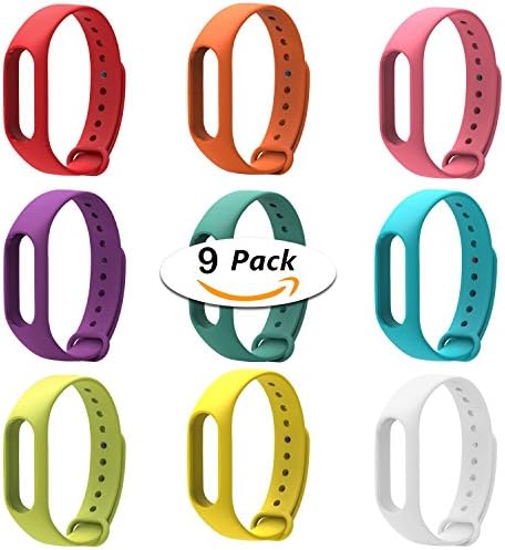 LuckWin Replacement Strap for XIAOMI Wireless MI BAND 2 Bracelet Smart Wristband Extensible Colorful Waterproof (9 Pack - Red Orange Pink Purple Green Blue Pistachio Yellow White)