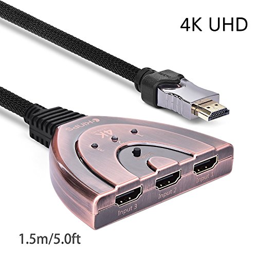 4K HDMI Switch, Ultra HD 3 In 1 Out HDMI Switcher Splitter with High Speed Nylon Braided Cable(4K*2K 3840×2160 24Hz/30Hz Video Supported) for 4K HDTV,XBOX ONE,XBOX 360,PS4,laptop.