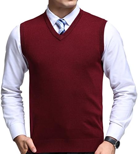 WEILAI Mens Winter Casual Business Soft Wool Solid Sleeveless Sweater Vest (M, Red)