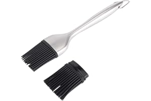 TOMOTATO Spazzola per Imbastire in Silicone Spazzola per Olio per Barbecue con Manico in Acciaio Inossidabile Accessori per Barbecue Neri per Grigliare Cuocere al Forno e Cucinare 20 cm