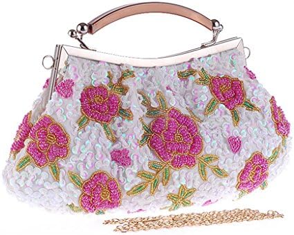 WILLTOP Encrusted Louise Beaded Flower Floral Chinese Retro Evening Clutch Party Bag With Chain