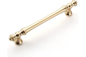 Amerdeco 6 Stück Möbelgriffe Gebürstetes Messing 128mm Lochabstand Schubladen Griffe für Küchenschränke Schrankgriffe Schubladengriffe Türgriffe für Küchenschränke Kleiderschrank UK0017