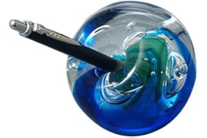 PFRONTEN SCHMUCK Boule de rêve- Grande boule presse-papiers en verre avec un porte stylo, bleue avec une bulle verte- Travail manuel