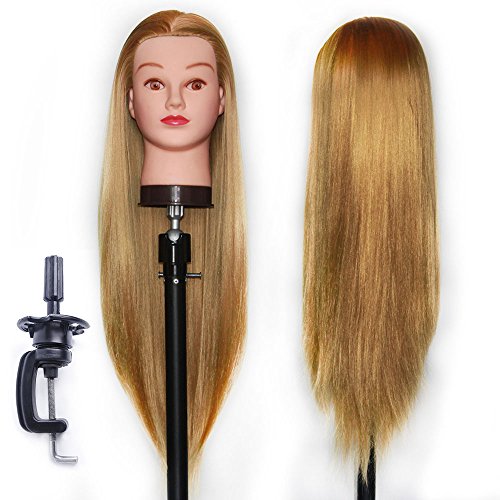 Hairdressing Training Heads 100% Synthetic Fiber Hair Mannequin Styling Dolls Head (Table Clamp Holder Included) ESJ2718P