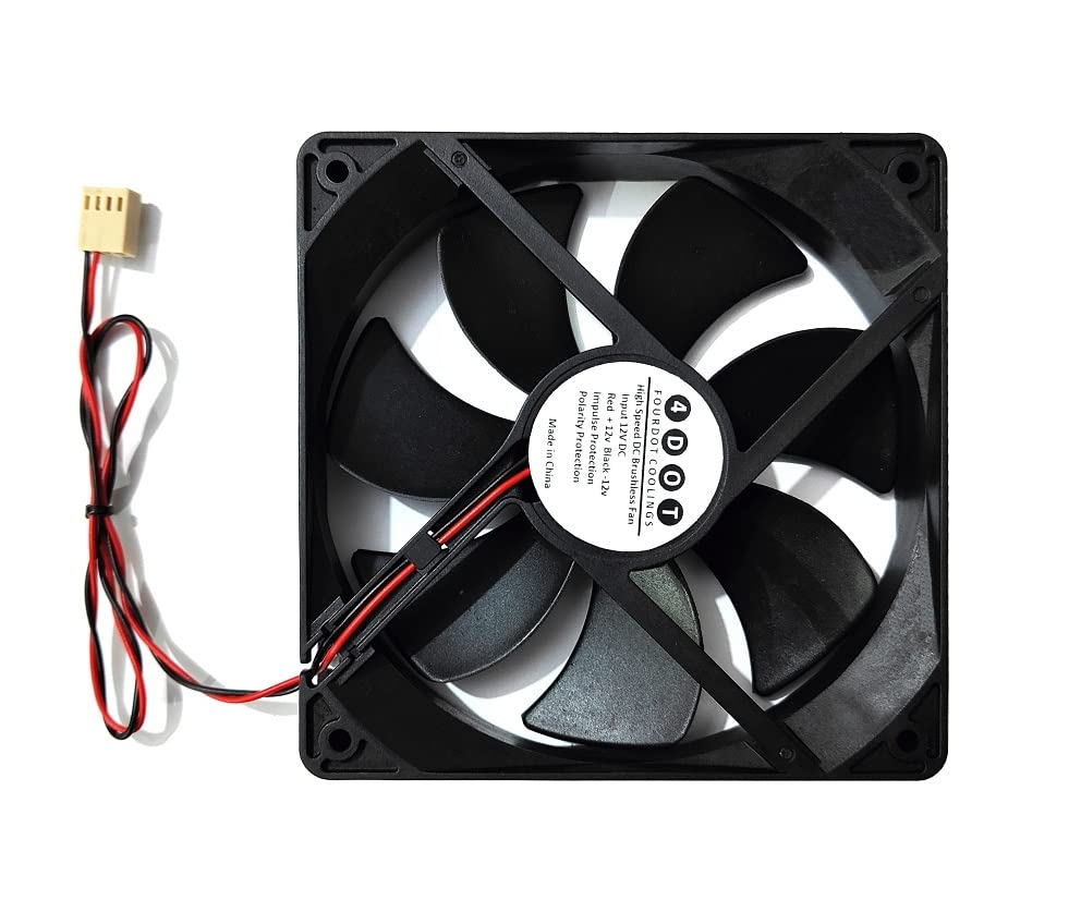 FourDot DC Computer Cabinet Silent Cooling Fan 12V 120mm 12cm 5inch with Motherboard Connector - 2000RPM