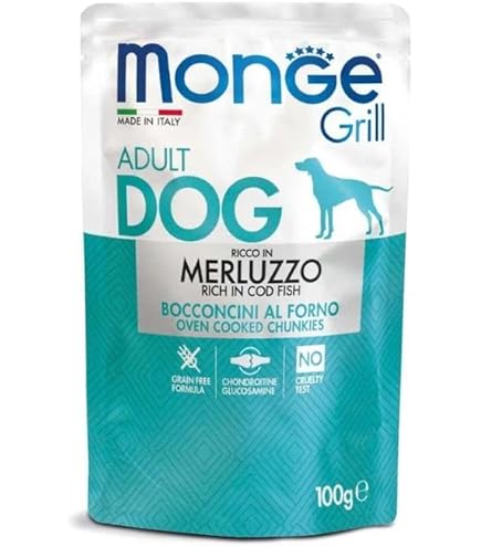 Monge Grill Cane Bocconcini Salmone - 12 Bustine Da 100gr, Senza Cereali, Con Glucosamina Per Articolazioni - Foto 9