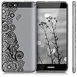 kwmobile Hülle für Huawei Nova - TPU Silikon Backcover Case Handy Schutzhülle - Cover klar Blütenmeer Spitze Design Schwarz Transparent - 