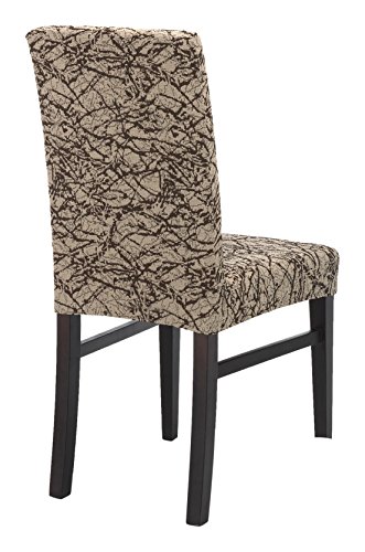 SCHEFFLER-HOME Nevana Stuhlhussen 2 Stück, Stretch-Stuhlbezug elastische moderne Husse, Dekoration Stuhl-Abdeckung aus Elastik-Stoff mit Gummiband für universelle Passform, elastic Spannbezug, Jacquard Qualität – Beige-Braun - 3