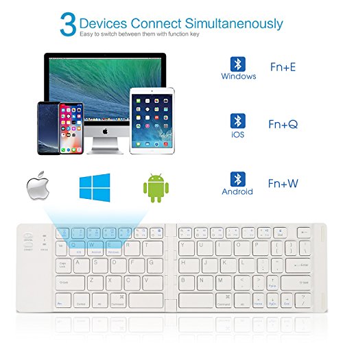 IKOS Tastiera Bluetooth Mini Portatile Pieghevole Tastiera Senza Fili Piccola Ultra Sottile Universale Ripiegabile Tastiera QWERTY Layout per iPhone iPad Air Pro iOS, Android, Windows Smartphone Tablet PC Microsoft