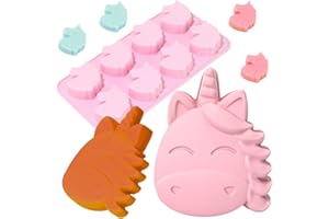 HGSHUO Moldes de Silicona Unicornio Molde de Pastel 3D Molde para Hornear Molde de Silicona Moldes para Tartas Moldes de Repostería Mousse Jabón Chocolate Halloween Navidad Pascua 2 Piezas