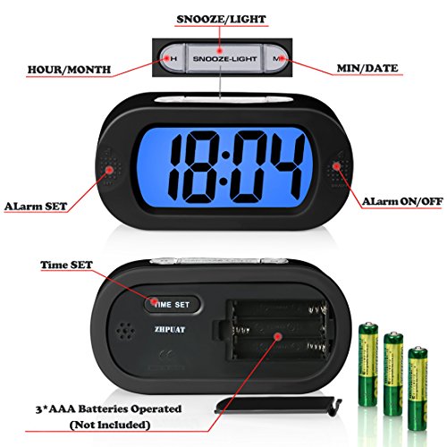 ZHPUAT Digital-Wecker Tischuhr mit Silikonhülle Snooze Bunten Licht Stoßfest ideales Geschenk Für Kinder(Schwarz) - 3