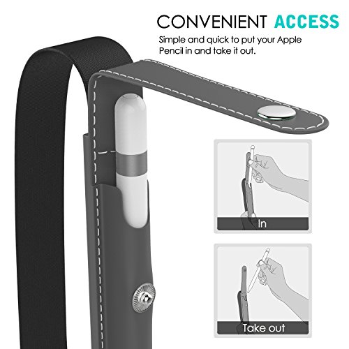 MoKo Halter für Apple Pencil – Premium PU Leder Bleistift Stift Schleife Sleeve Cover Schreibzeug Schreibgerät Beutel mit abnehmbare Gummiband für Apple iPad Pro 12.9 Zoll Hülle Case, Space Grau - 5
