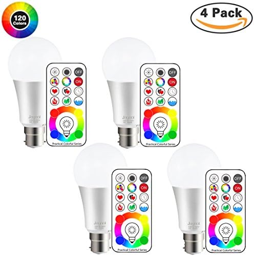 Jayool B22 LED Colour Changing Light Bulb, 10W Bayonet Remote Control Bulb with Timing, 120 Multi Colours, RGB + Daylight White (6500K) -3rd Generation(4 Pack)