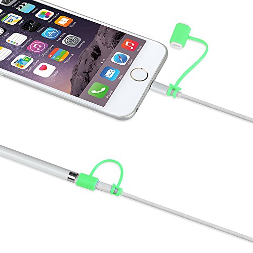 [3-Pack] Fintie Apple Pencil Stift Kappehalter/ Schreibfeder-Abdeckung/ Halterung für Lightning Kabel Adapter für den iPad Pro Pencil (Apple Pencil, Ladekabel und Adapter sind nicht im Lieferumfang enthalten), Fluoreszierende Grün - 5