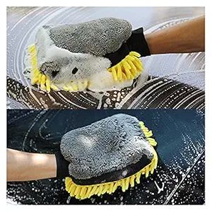 CarFrill Car Wash Glove Coral Mitt Soft Anti-Scratch for Car Wash Multifunction Thick Cleaning Glove Car Wax Detailing Brush Color Random (2 in 1 Gloves 1 Pic)