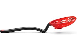 Dreamfarm Lestrain | Scolapasta con Supporto Anti-Goccia Che Mantiene Pulite le Superfici di Lavoro | Cucchiaio Forato Senza Gocciolamenti Flessibile per Alimenti | Rosso