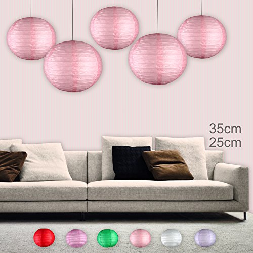 5er Mix Lampions rund EinsSein® 3x Medium (25cm) 2x Large (35cm) rosa Hochzeit Wedding Laterne Papierlampion