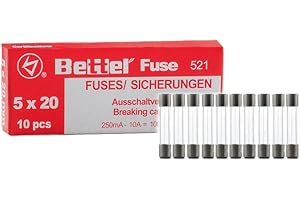 EDI-TRONIC Bezpiecznik 10 A flink 5x20 mm 250 V typ 521 10 opakowanie bezpieczników precyzyjnych bezpiecznik szklany bezpiecznik G